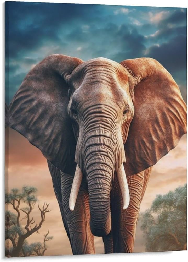 Amazon.co.jp: 絵画 道路を歩く背の高い象インテリア 絵画 超リアルな